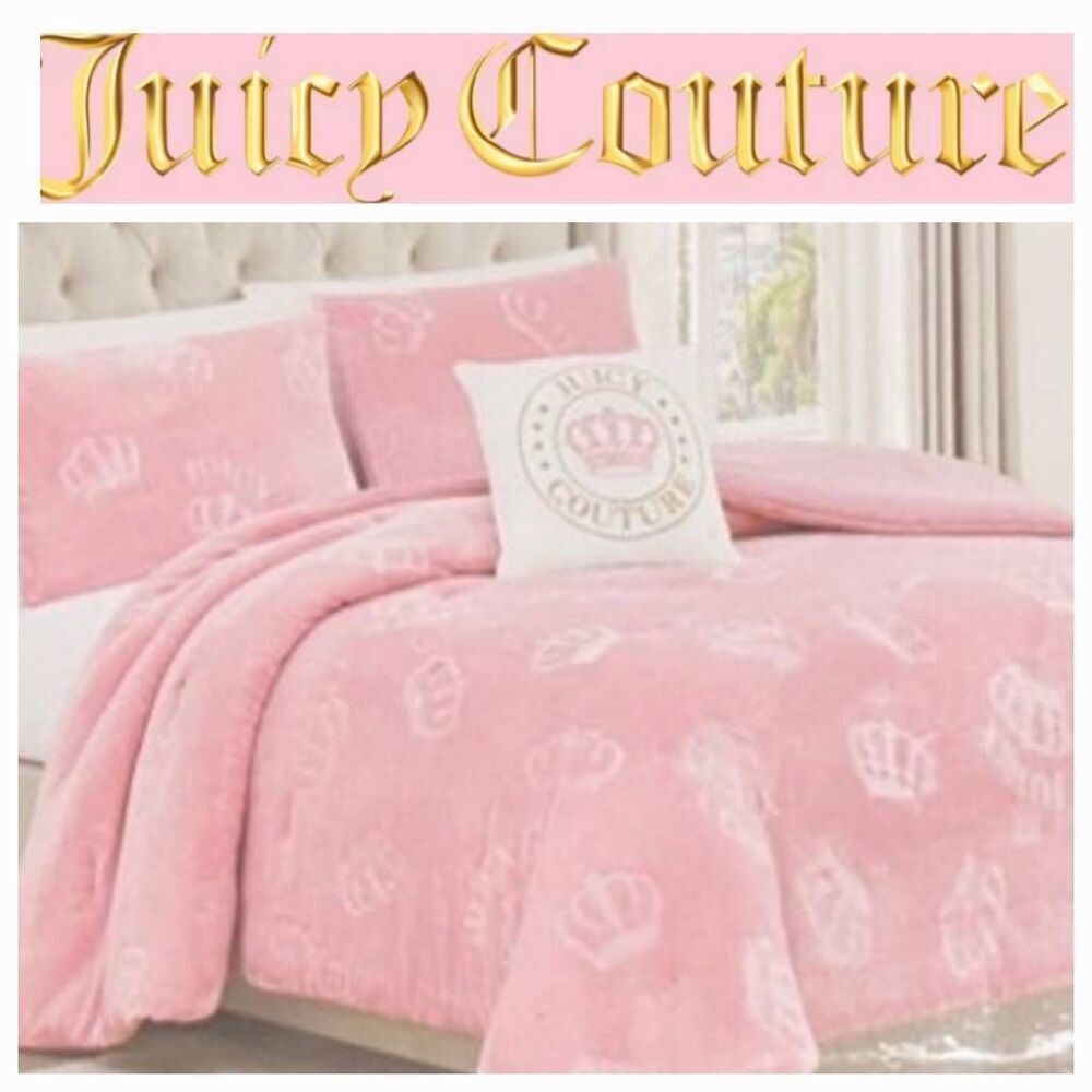Juicy Couture Logo Crown Plush Velour 4-Piece King Bed Set